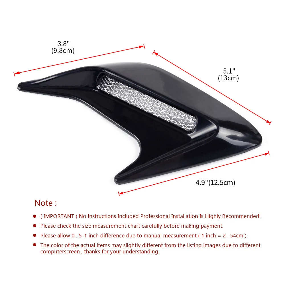 2PCS Car Side Fender Vent Stickers 3D Shark Gill Simulation Air Intake Adhesive Exterior Door Air Flow Decoration for Most Sedan