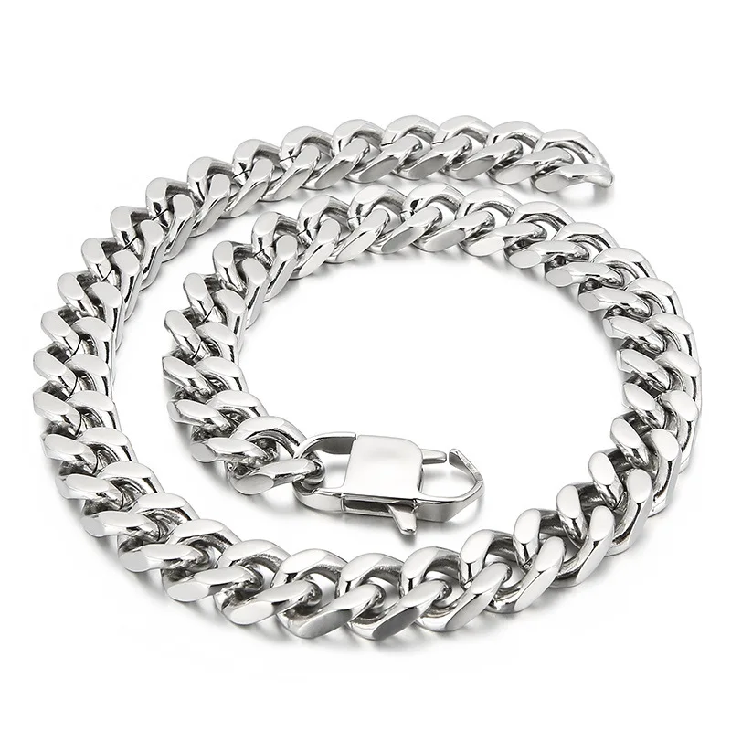 14mm Heavy Punk Shiny Stainless Steel Curb Cuban Link Chain Necklace Men Women HipHop Rock Fashion Bike Biker Choker Jewelry