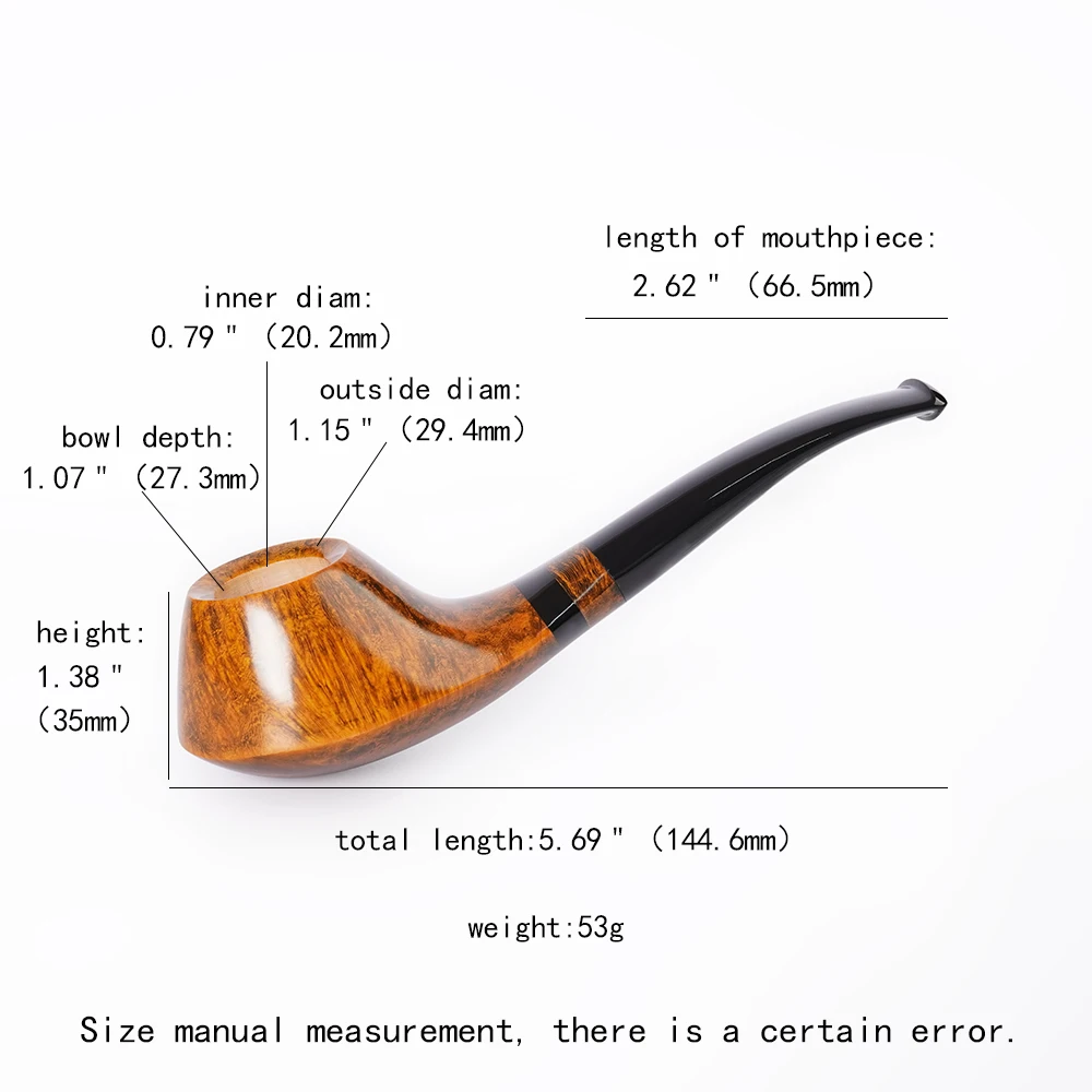 MUXIANG Briar Tobacco Pipe Handmade Smoking Wood Pipe 3mm Pipe Channel Vulcanized Rubber Pipe Mouth Bowl ID 20mm Father day Gift