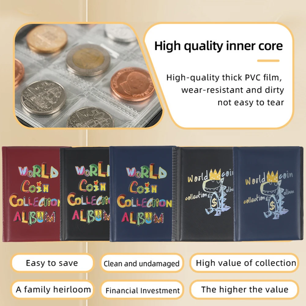 120 Pockets Coins Collector Coin Holder Albums Coin Album Book Mini Penny Coin Storage Bag Collecting Money Organizer