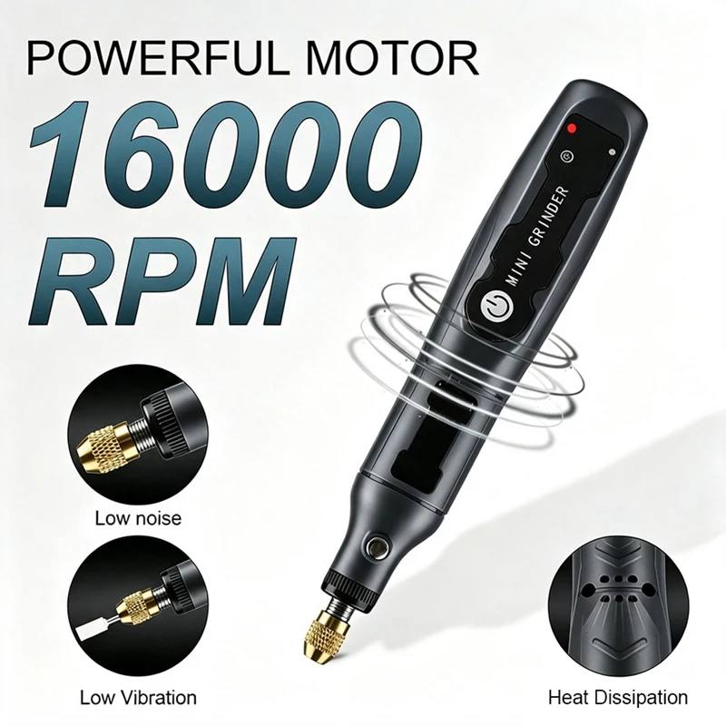 SHGO Cordless Mini Drill Handheld Rotary Tool One-Button Switch Fine Engraving Polishing Cutting Kit USB Rechargeable DIY Gift