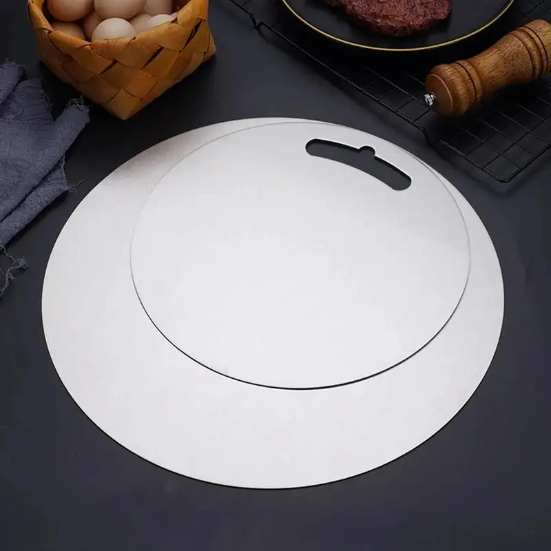 Steel Chopping Board For Kitchen Stainless Dough Rolling Board Double-Sided Round Steak Thawing Metal Board+Handle