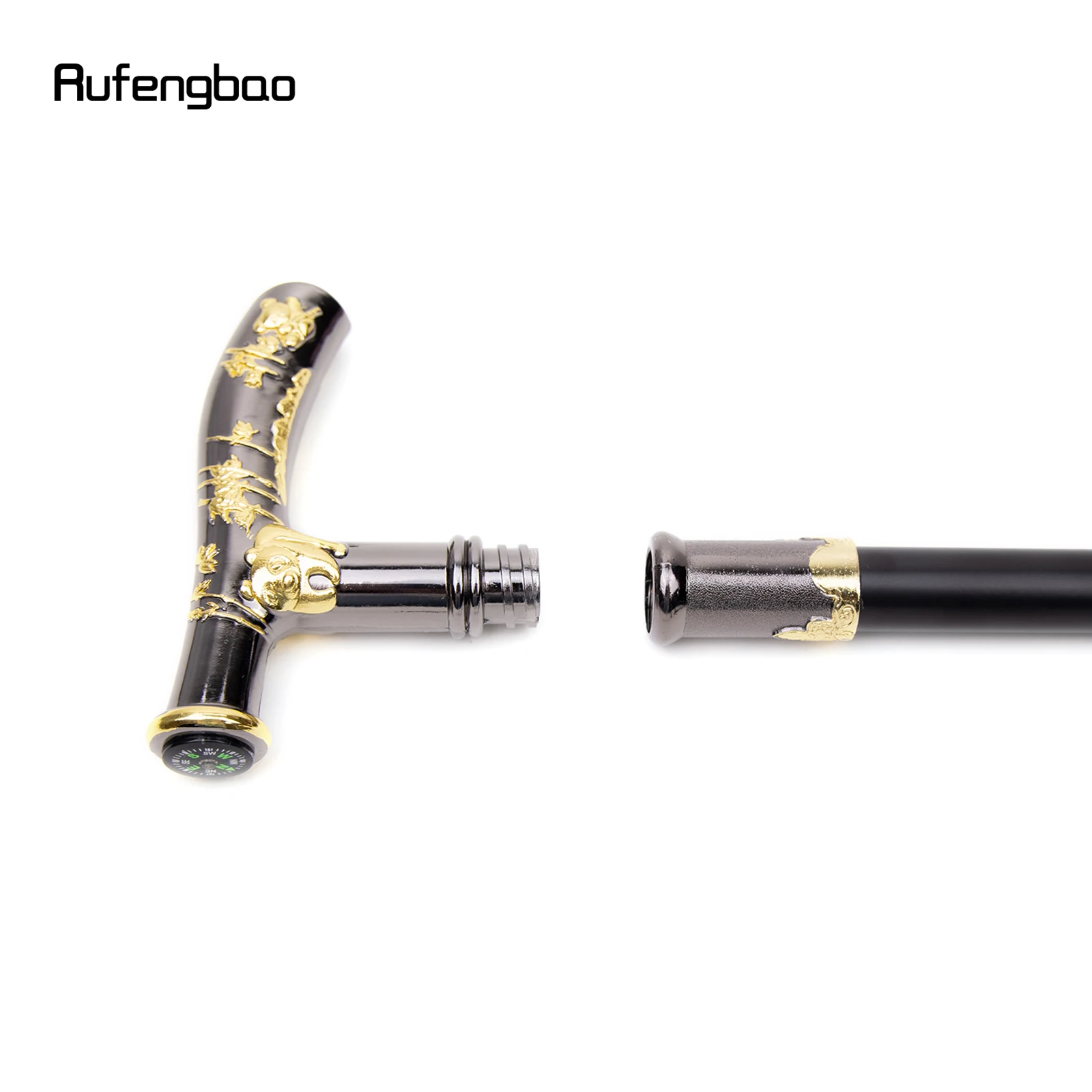 Gold Black Panda Compass Single Joint Fashion Walking Stick Decorative Vampire Cospaly Party Walking Cane Halloween Crosier 93cm