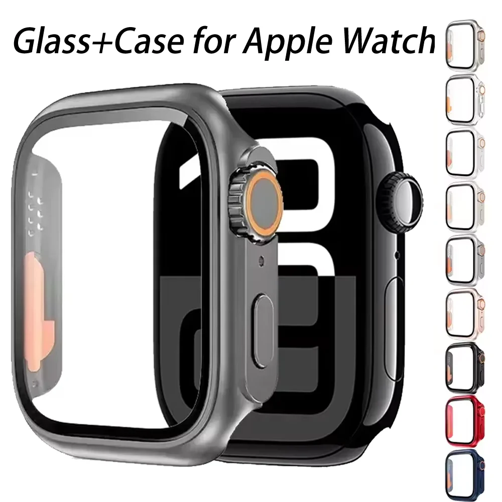 PC Case for Apple Watch Case 46mm 45mm 44mm 42mm 41mm 40mm Upgrade To Ultra 3 49mm Glass Film Cover  iWatch 11 10 9 8 7 6 SE 5 4