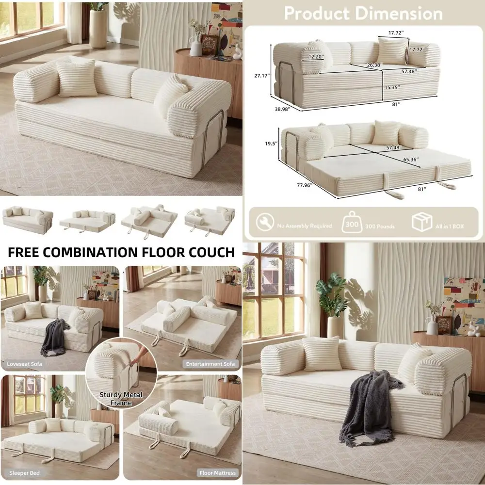أريكة سرير قابلة للطي وقابلة للتحويل مع مرتبة سروال قصير سحابي، إطار ثابت الشكل، أريكة أرضية قابلة للطي لمقعد مريح #1