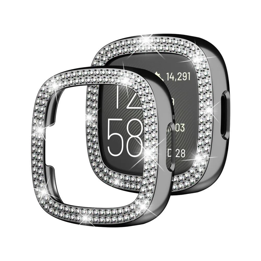 Luxury Women PC Bumper For Fitbit Sense Versa 4 Watch Case Two Rows Diamond Bumper Cover Lightweight Shiny Shell Accessories