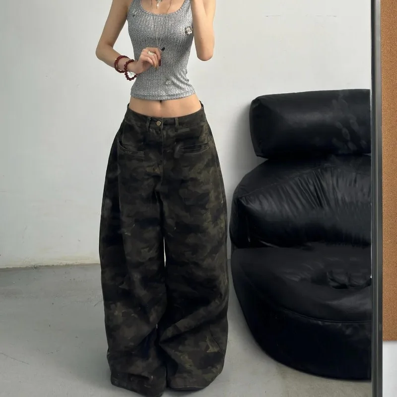 Deeptown Y2k Jeans cargo da donna mimetici vintage Pantaloni in denim dritti a gamba larga oversize Pantaloni hip-hop stile americano Autunno