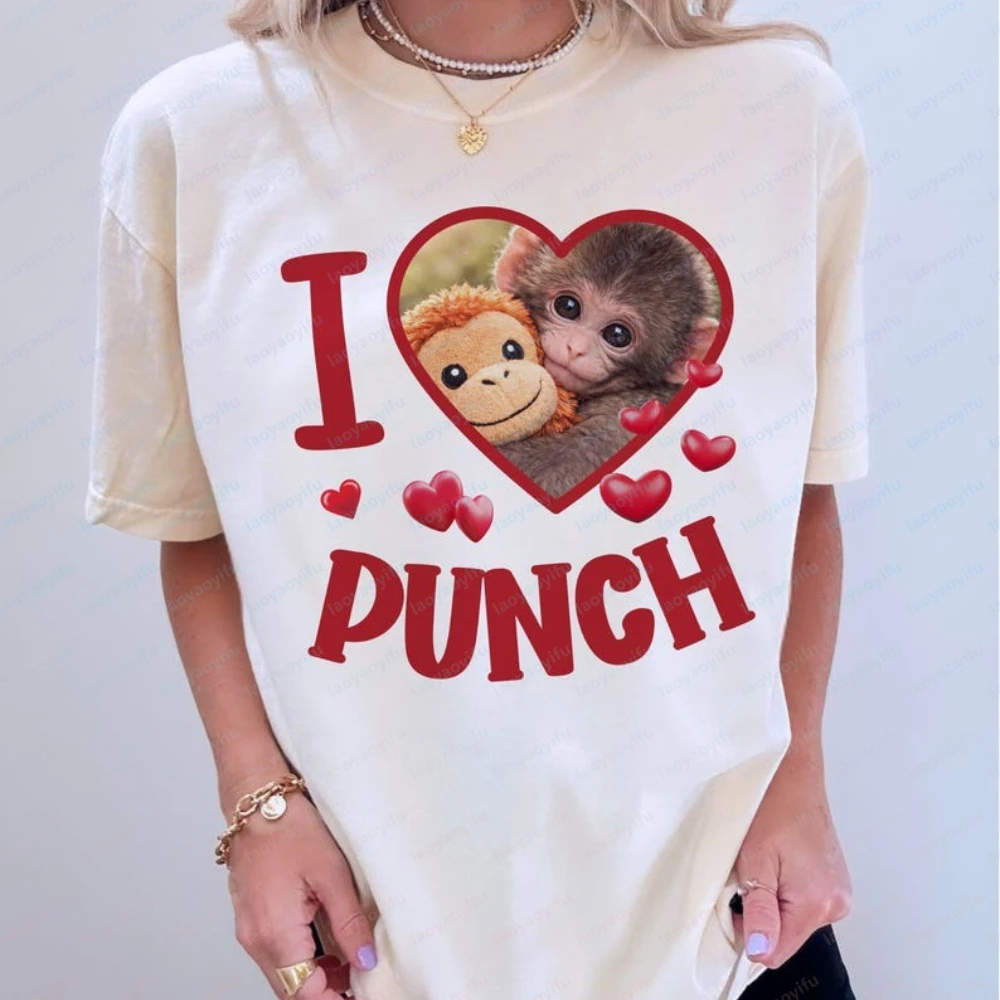 I Love Punch Shirt Punch The Baby Monkey Graphic T-Shirt Little Macaco and Soft Toy Sweatshirt  Harajuku High Quality Cotton Top