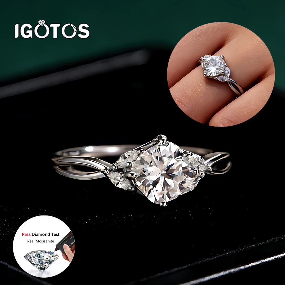 

IGOTOS 1.2CT Cushion Cut Full Moissanite Ring Square Diamond Band for Women 925 Sterling Silver Engagement Wedding Jewelry Gifts