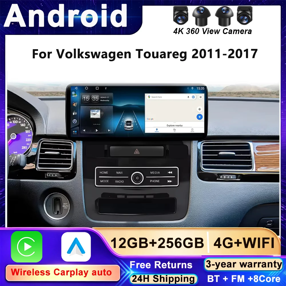 12.3 inch Car Radio Android 16  For Volkswagen Touareg 2011-2017 Navigation GPS Screen Android Auto 5G Stereo Wifi Video Carplay