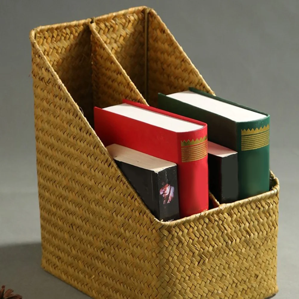 File Storage Basket Magazine Holder Woven Document Organizer Manual for Desk Straw