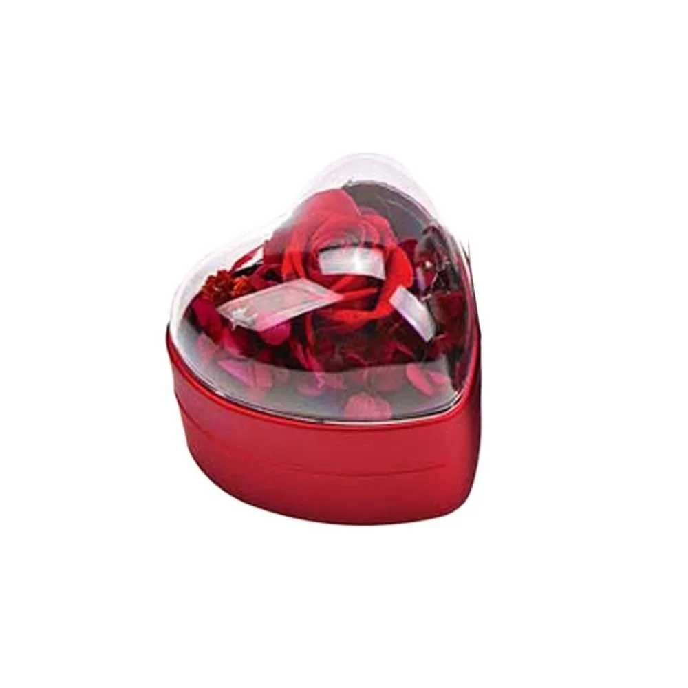 Luxury Composite Paper Heart Ring Box Acrylic Rose Ring Display Case Solid Color Three-dimensional Jewelry Organizer Couple
