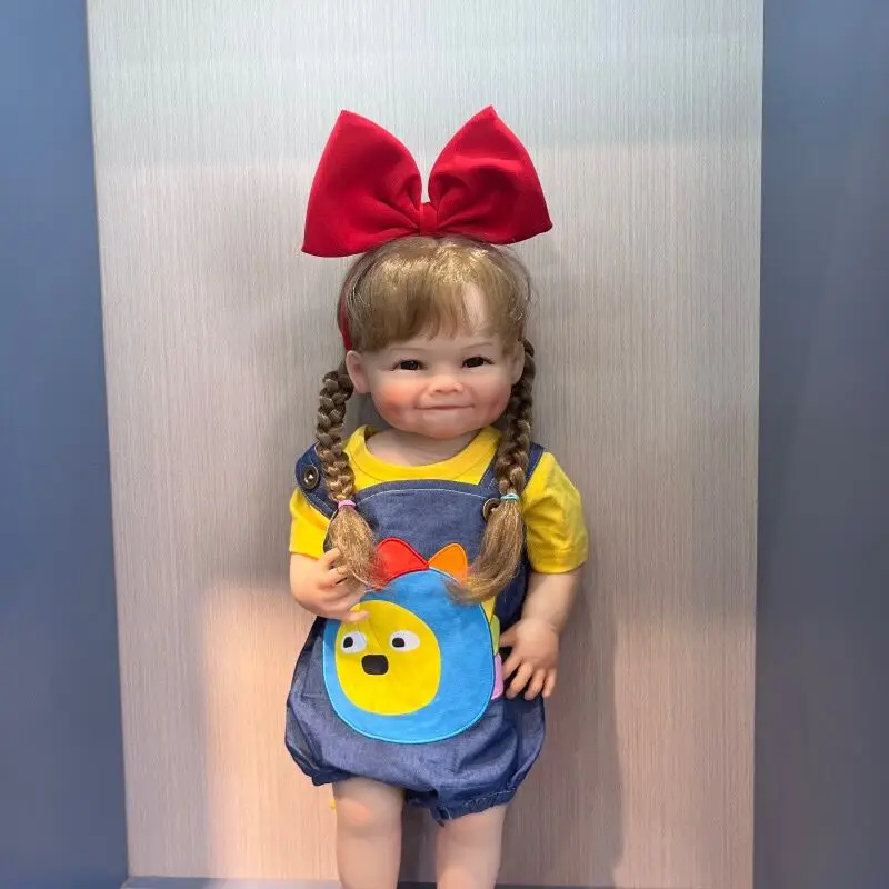 

55CM Reborn Toddler Girl Doll Full Body Soft Silicone Vinyl Which Can Stand with Almost Straight Legs Hand Rooted Hair