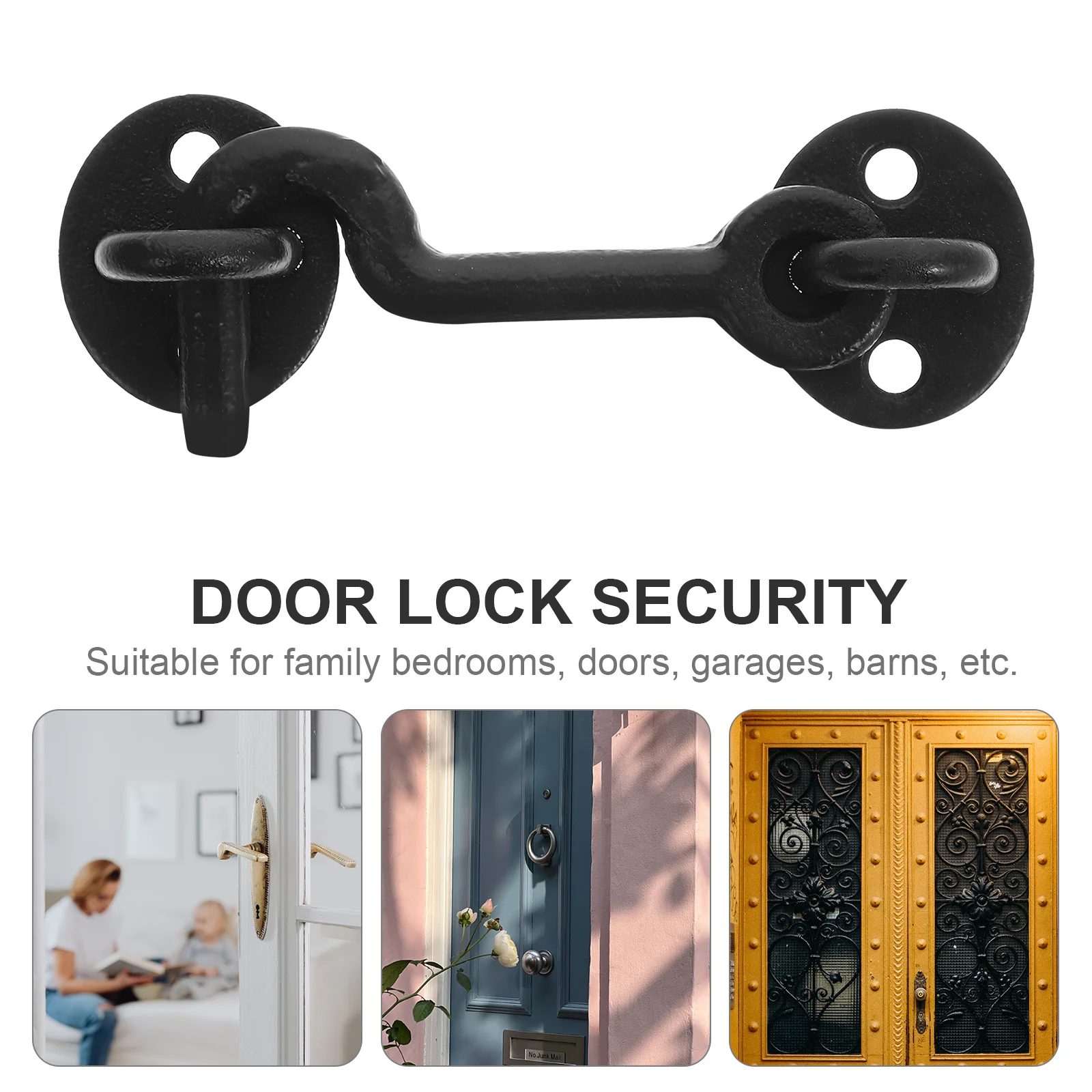 

1Set Cast Iron Wind Hook Sturdy Heavy Duty Rust Resistant Hook for Doors Windows Gate Curtains Metal Latch Lock