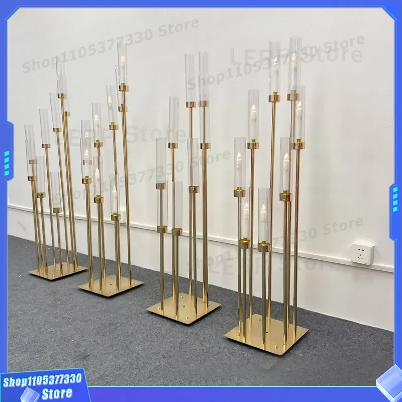 8 Arm Gold Metal Wedding Candlestick Holder High Table Centerpiece Ornament for Party Decoration Background Event Supplies