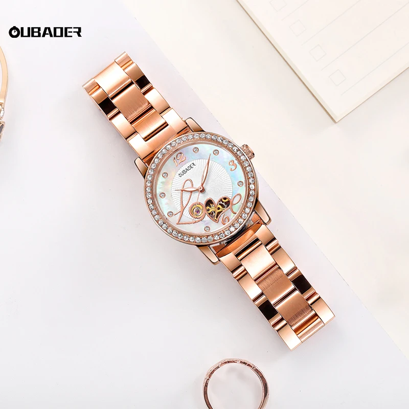 OUBAOER Ladies' Anti-corrosion Stainless Steel Bracelet Watches Woman Precise Skeleton Mechanical Movement Luxury Wrist Clock