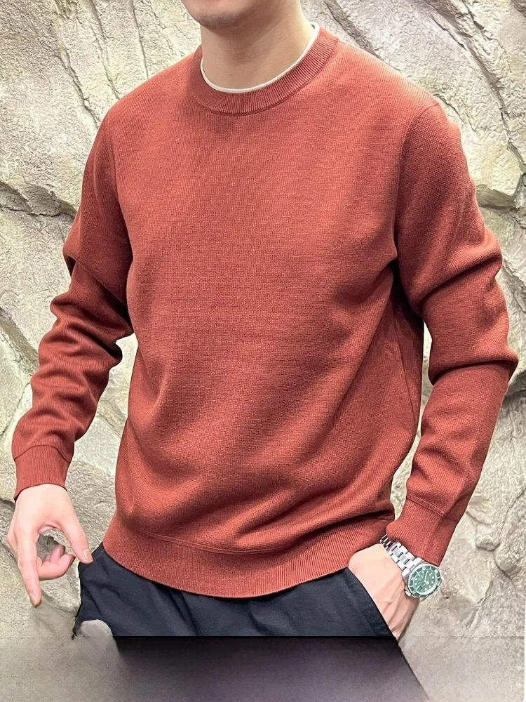 

Thiened Wool Blend Straight Leg Men's Sweater Warm Fce Double Knit Casual Sle Commute Scenarios round Ne Long Sve
