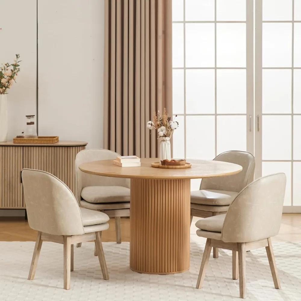 

Modern Swivel Dining Chairs Century 19 Inch Dining Chairs with Backrests and Beech Wood Legs, PU Leather Upholstered Side Chairs
