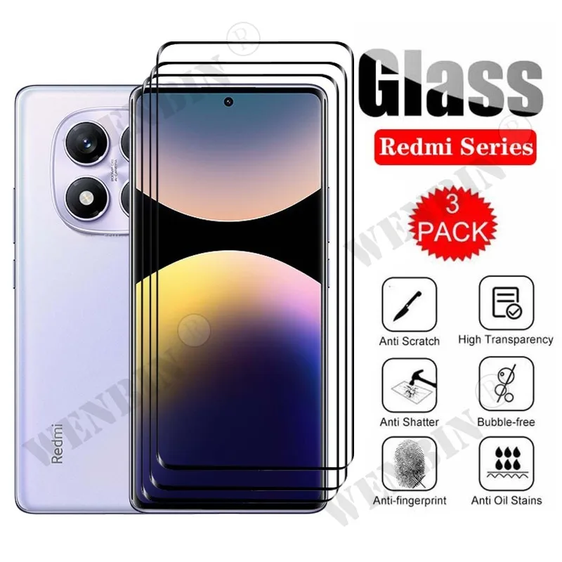 

3 Pcs Tempered Glass For Redmi Note 14 / Note 14 Pro / Note 14 Pro Plus Curved Full Cover Screen Protector
