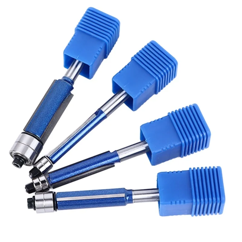 4 قطعة مجموعة لقمة تقليم فلوش 6 مللي متر عرقوب محامل مزدوجة مستقيم راوتر أداة نجارة احترافية #2