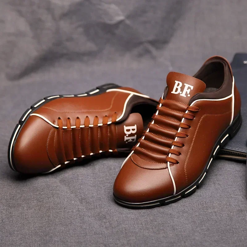 

Leather Casual Shoes for Men Breathable Business Shoes Male Sneakers British Dress Shoe Flat Working Footwear Plus Size 48 Tenis