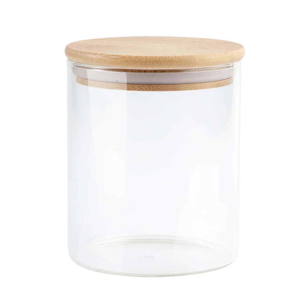 

1pc High Borosilicate Glass Storage Jar Transparent Food Container Bamboo Lid Crack Resistant Sealed 650Ml For Dry Moist
