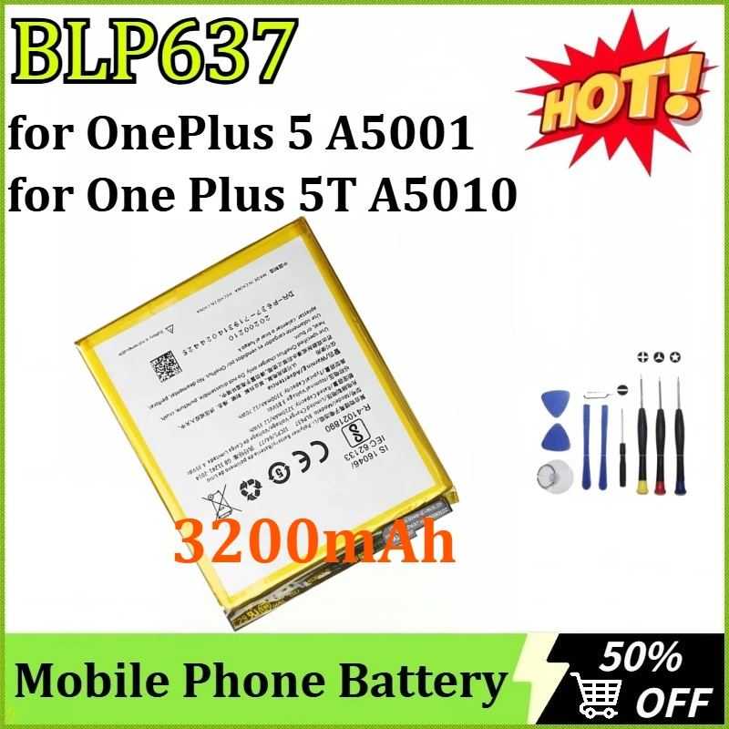 

BLP637 3,85 В, 3200 мАч, сменный аккумулятор большой емкости для телефона OnePlus 5 A5001 5T A5010, аккумулятор для мобильного телефона + инструменты