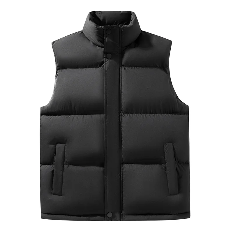 Autumn Winter New Fashion Men Sleeveless Stand Collar Zipper Solid Color Casual Simple Basic Coats Male Trendy Daily Vests Tops