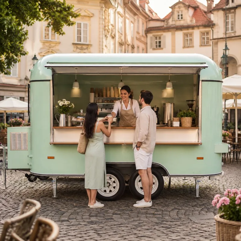 Fast Food Cart Street Food Customized Fully Equipped Mobile Kitchen Pizza Burger Tacos BBQ Concession Van view 4