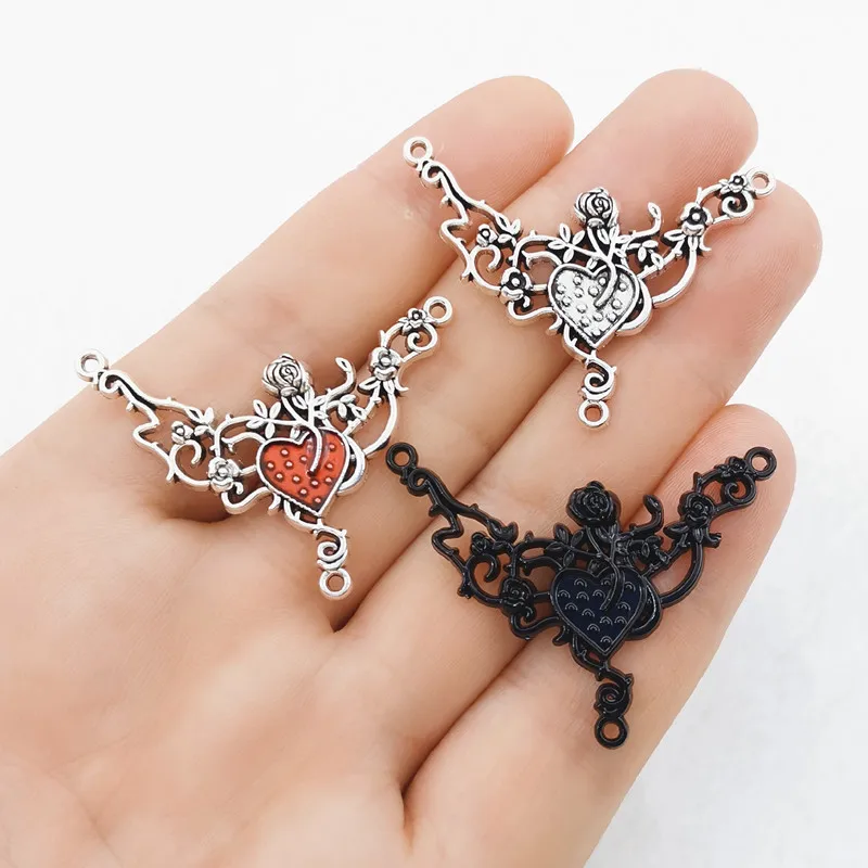 6Pcs Retro Vine Rose Heart Charms Alloy Pendent For Jewelry Making Diy Bracelet Necklace Earrings Handmade Accessories Supplies