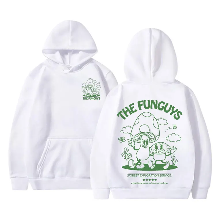 

Funny The Funguys Mushroom Print Hoodie Male Cute Vintage Cartoon Oversized Sweatshirt Men Women's Casual Fleece Cotton Hoodies