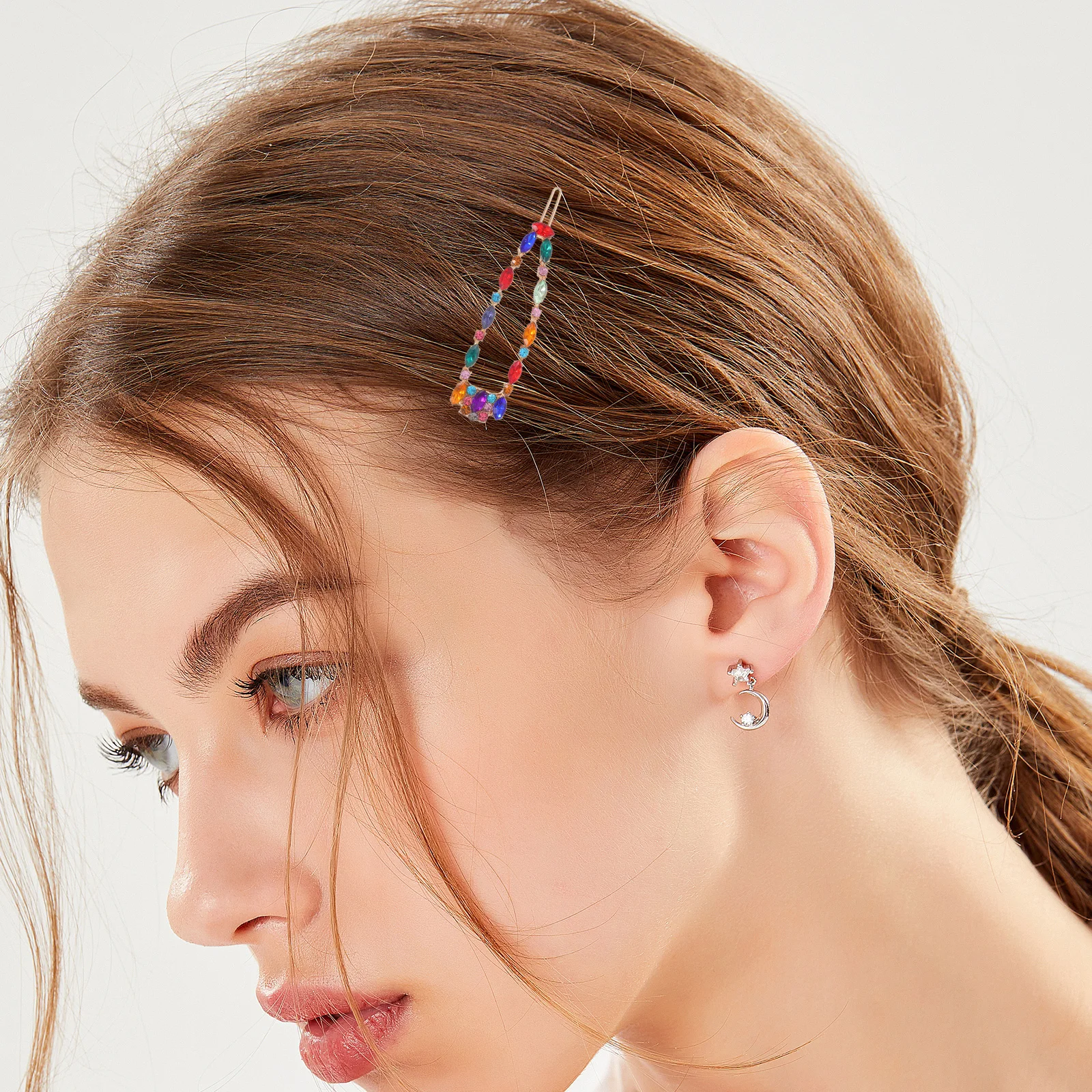 

4Pcs Alloy Rhinestone Hair Clip Set Colorful Stylish Bang Clips Elegant Hair Accessories for Wedding Party Daily Use