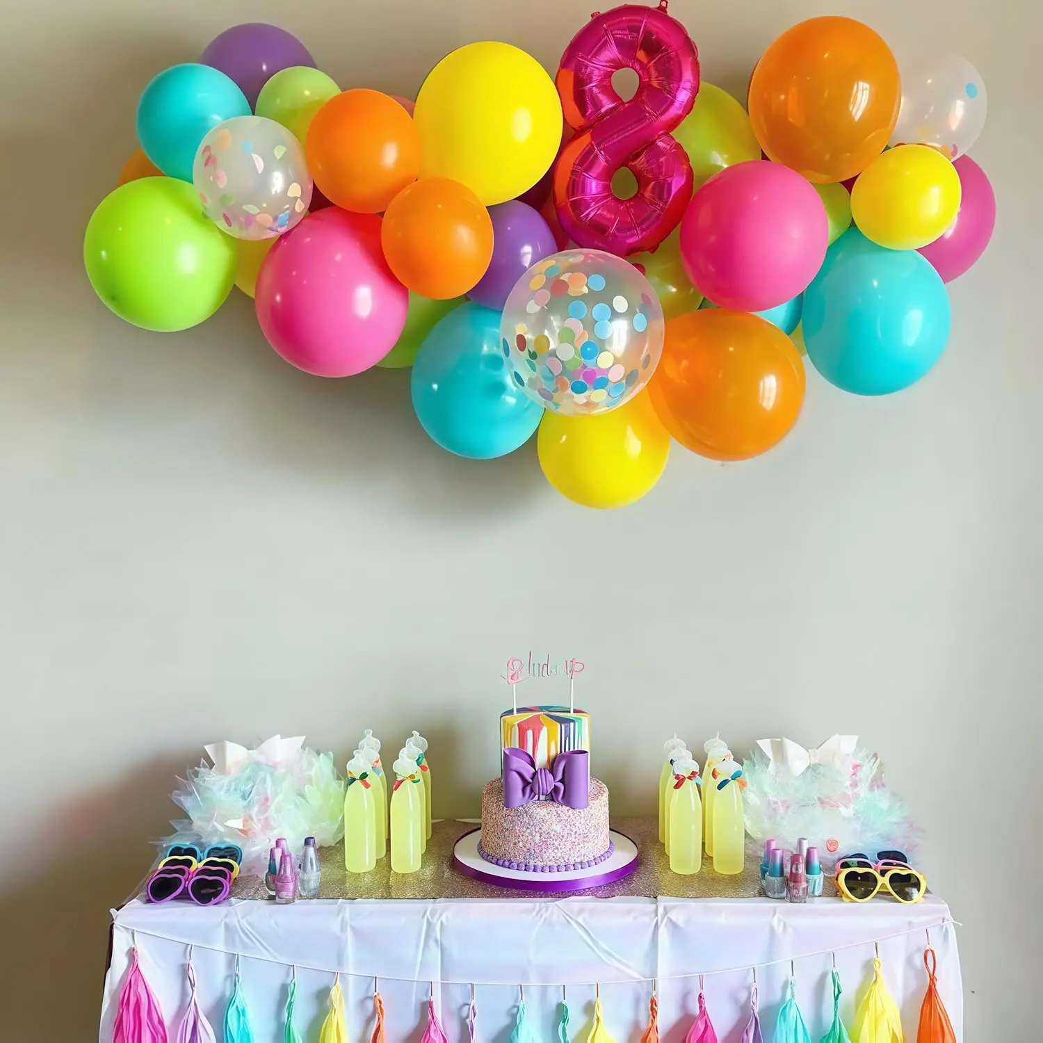 132-teiliges Pool-Party-Ballonbogen-Set, rosa, lila, orange, blau, Frucht- und grüne Ballons mit bunten Pailletten, geeignet für Haw – Detail 2
