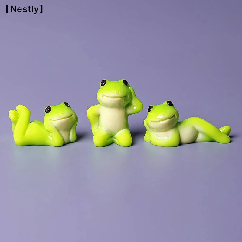 6 PcsCute Mini Resin Frog Figurine Set With Various Relaxing Poses Perfect For Fairy Garden Desktop Potted Plant Decor〔Nest〕