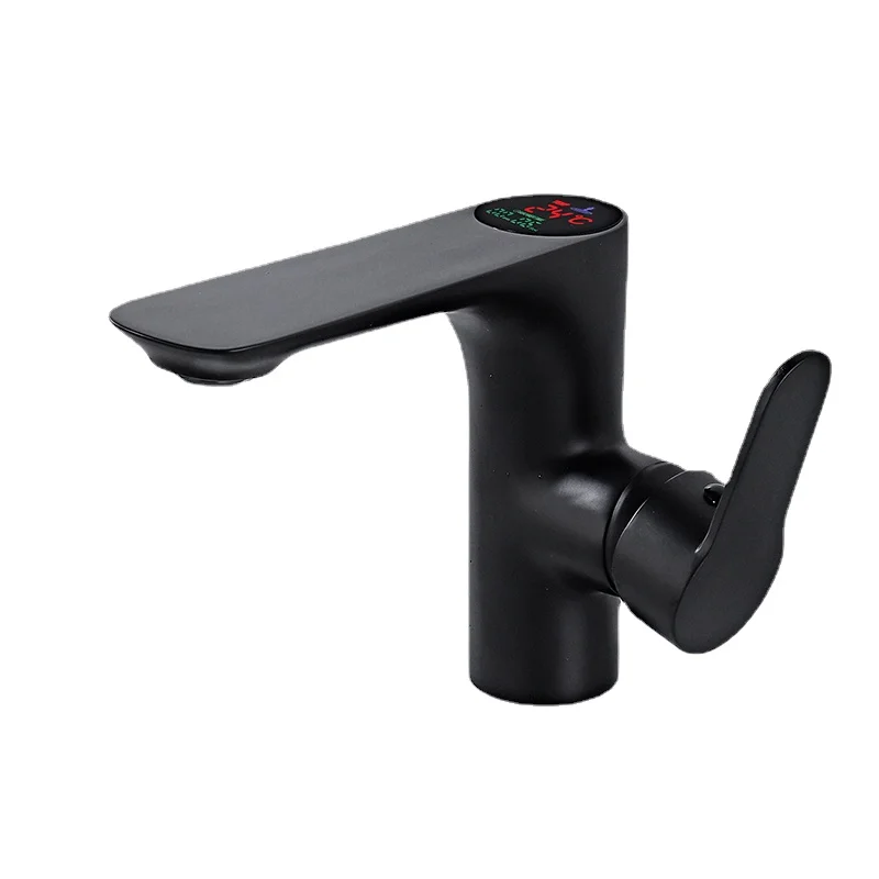 

Hydro Display Brass Sink Faucet with Digital Display Hydro Bathroom Basin Faucet Matte Black Faucet
