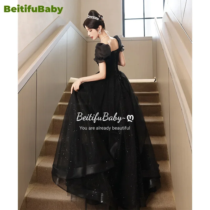 Beitifu Baby-Robe longue noire pour femme, robe de soirée élégante, robe de Rhde Dubaï, jupe de style palais, robe de soirée, 2024