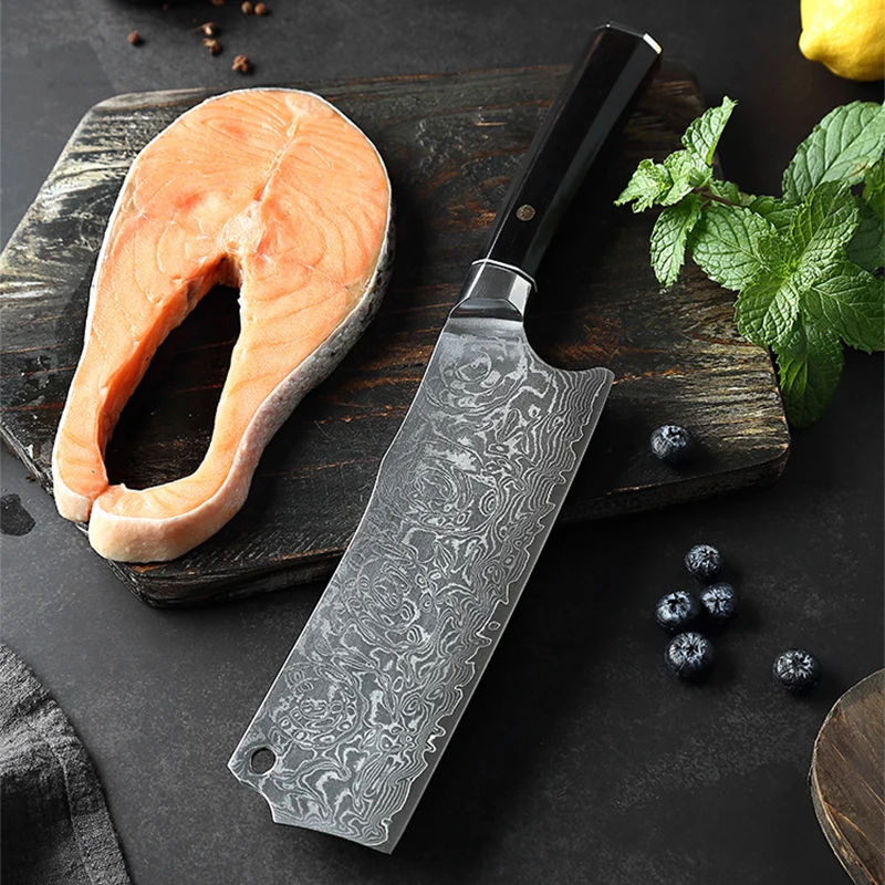 

7 Inch Nakiri Knife 67 Layers Damascus VG10 Steel Blade Sharp Chef Slicing Cleaver Kitchen Knives Octagonal Ebony Wooden Handle