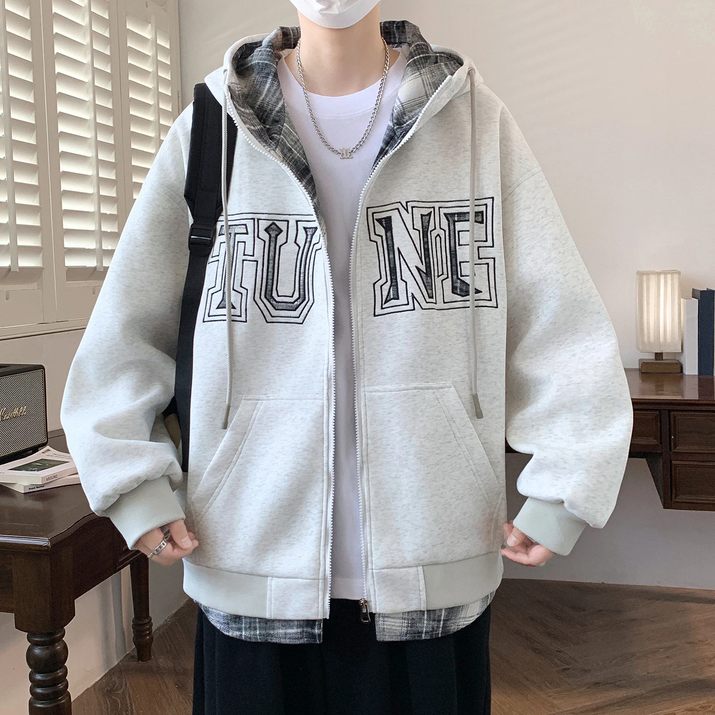 

Casual Sle Men's Jaet with Hood Fake Two-Piece Workwear irt Trendy Brand Spring Autumn New Arrival Cotton Polyester Blend