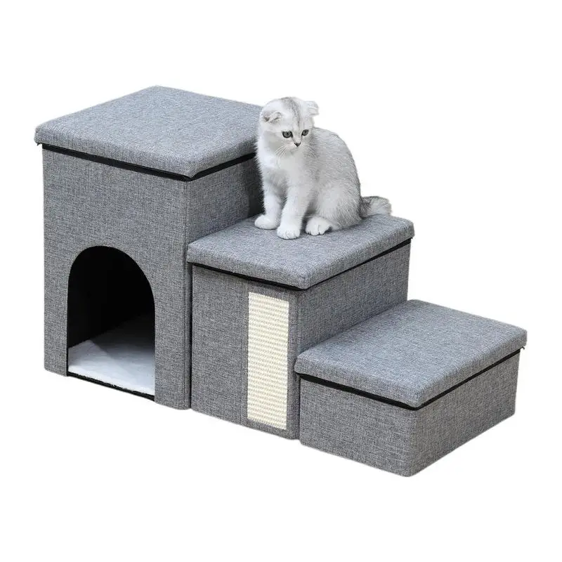 Dog Steps For Bed Cat Stairs Storage Box Pet Ladder Storage Foldable Dog Stairs Stable Soft Storage Organizer Dog Stairs Steps