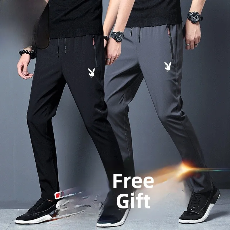 

Мужские летние ультратонкие быстросохнущие спортивные повседневные брюки из ледяного шелка прямого кроя, охлаждающие, из полиэфирного волокна