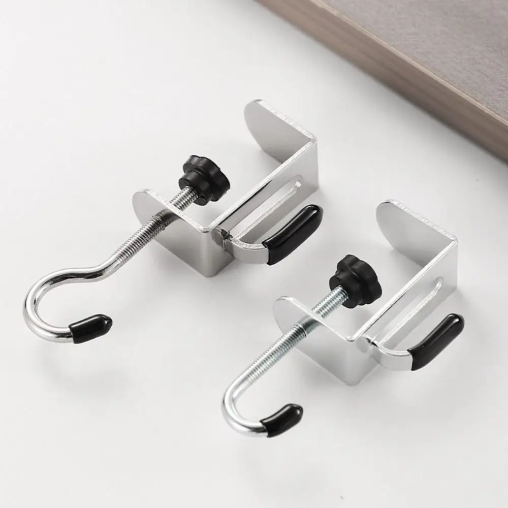 2PCS Steel Adjustable Desk Edge Hook Detachable Removable Headphone Hanging Hook Punch-free Double Hook Backpack Hook School