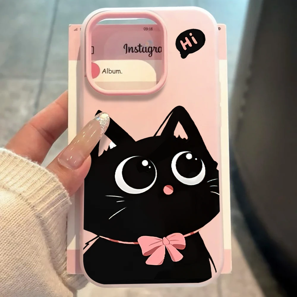 INS Cute Big Eye Black Cat White Phone Case For Samsung Galaxy S26 S25 Plus S24 S23 Ultra A57 A37 A17 A07 S24 FE 2 in 1 Cover