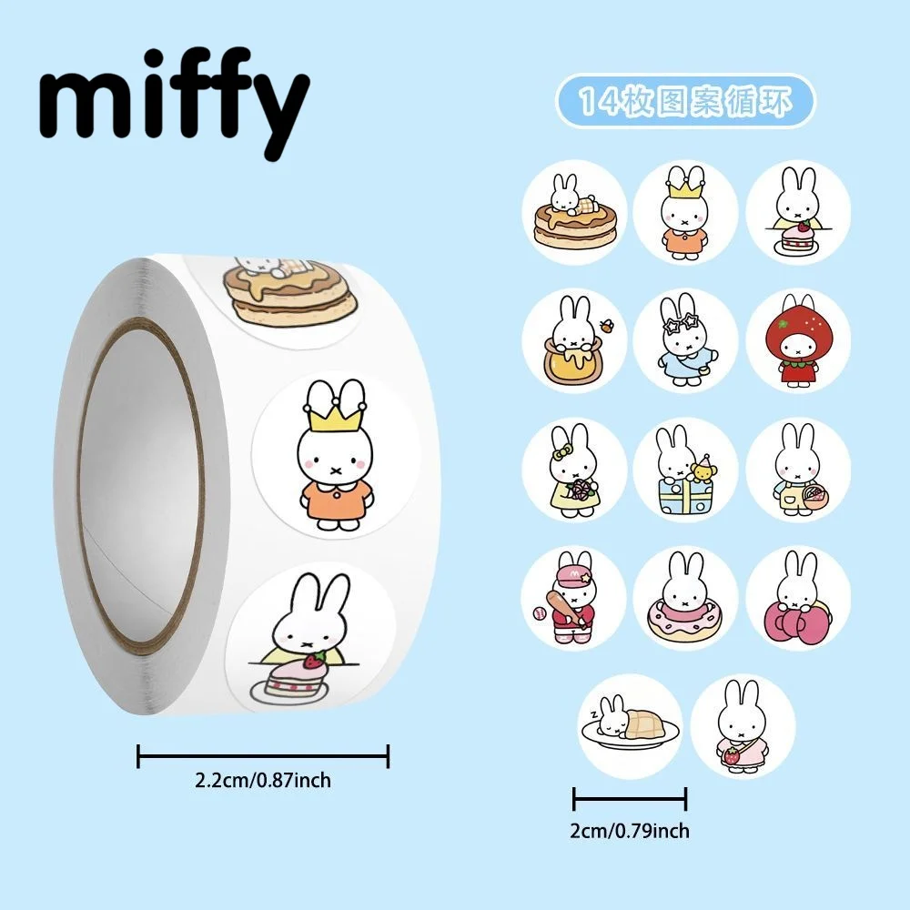 500pcs/Roll Miffy Stickers Cute Cartoon Bunny Self‑adhesive Roll Labels Kids Toy DIY Decoration Sealing Sticker Gift