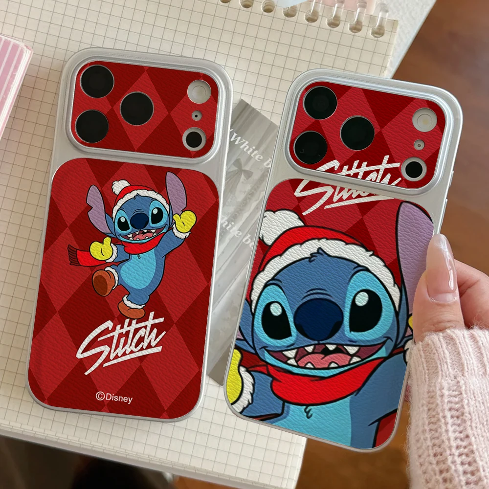 

Disney Lilo Stitch Couples Phone Case For IPhone 17 16 15 14 Electroplated Leather Shockproof Phone Accessories 13 12 11 Casing