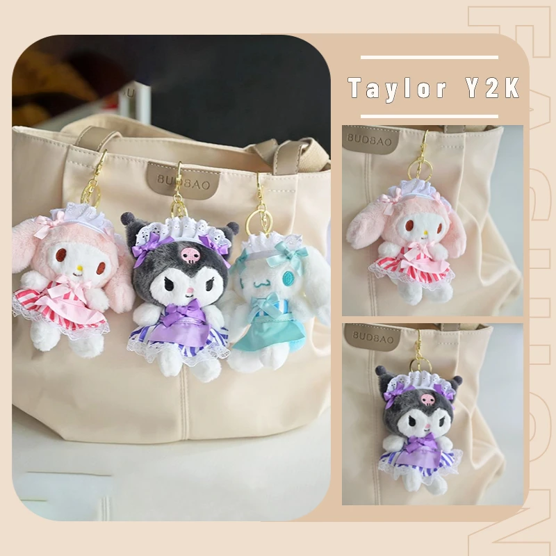 Sanrio Cinnamoroll Plush Toy Kawaii Anime Kuromi My Melody Pendant Lolita Series Y2K Sweet Girls Schoolbag Keychain Accessories