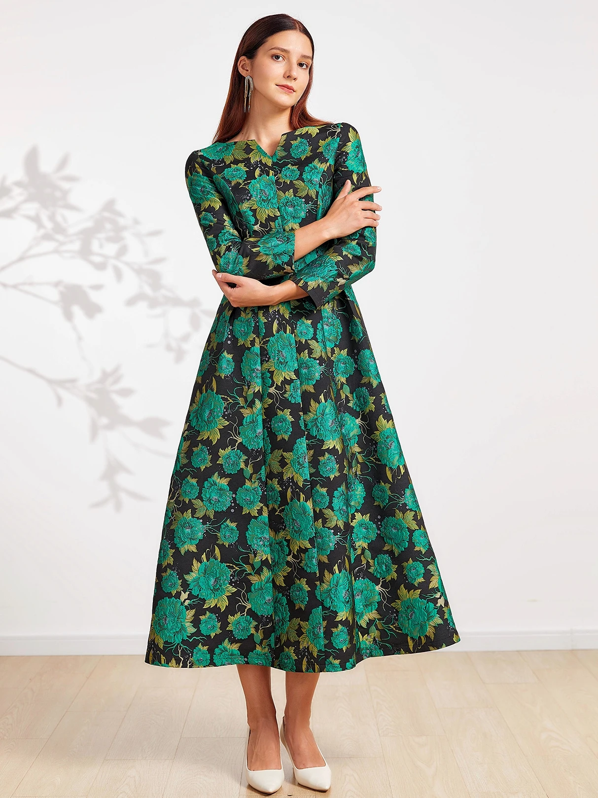 Vintage Frauen Party kleid lange Blumen Maxi Jacquard Herbst kleider elegante Abend Boho Damen Kleidung