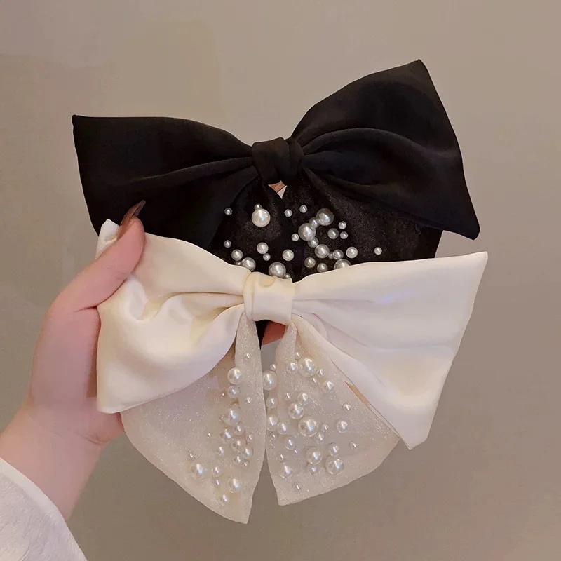 1 Piece Big Elegant Bow Tie Spring Hair Clip for Girl Sweet Fashion Pearl Bow Hair Bows 2024 New Girl's Headwear Accessories image 5