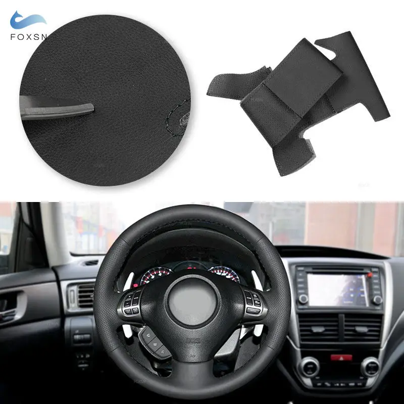 Black Perforated Leather Car Steering Wheel Cover Trim For Subaru Forester 2008-2012 Impreza 2008-2011 Legacy 2008-2010 Exiga 2