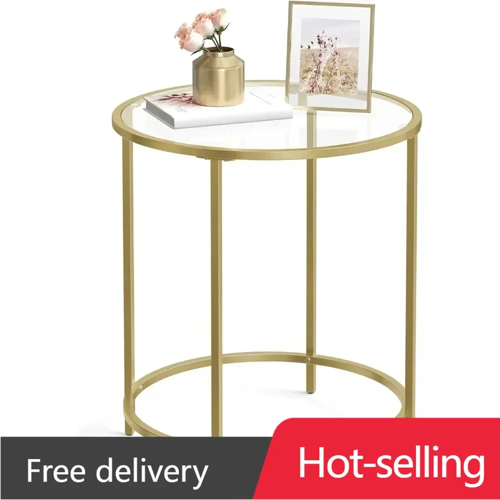 

Круглый приставной столик, стеклянный торцевой столик с металлическим каркасом, золотой журнальный столик в современном стиле, для гостиной, балкона, спальни,