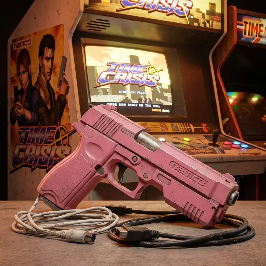 Strong recoil Time Crisis 3 Somatosensory Light Gun Motor Vibration With 4 IR Positioning Power adapter and Cable Pink blue